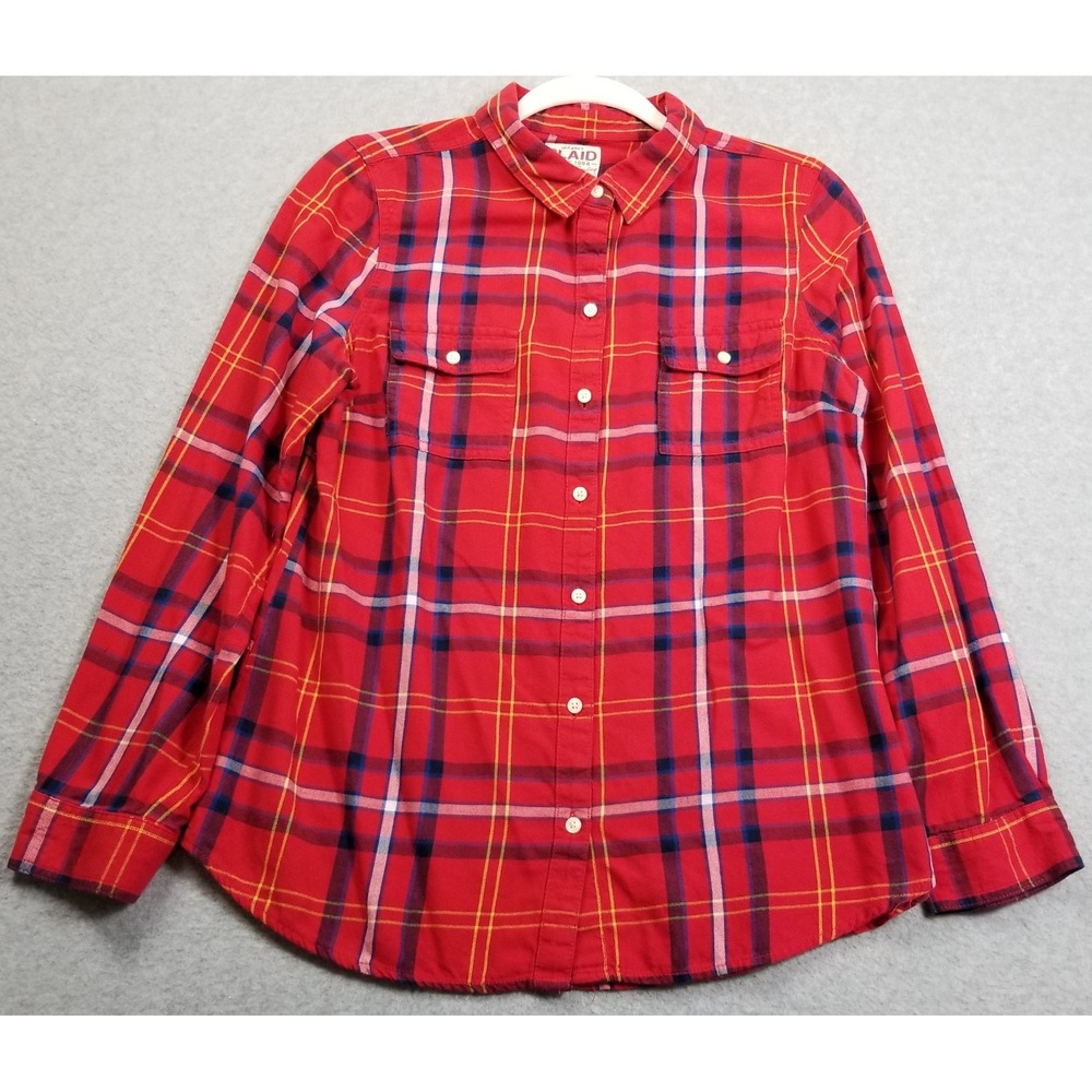 Old Navy Button Up Shirt Women's Medium M Plaid Lightweight Flannel Long Sleeves